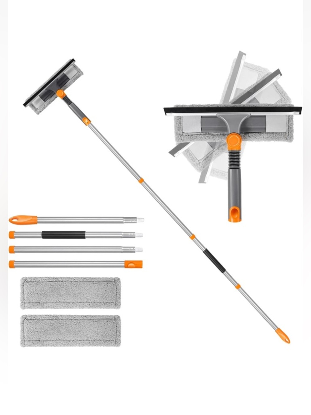 64"Window Squeegee with Extension Pole, 2-in-1 Professional Window Glass Cleaner